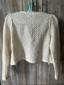 Cream Textured Cropped Cardigan