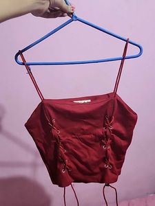 Red Lace-Up Cami Top