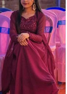 Maroon Embroidered Kurta Suit