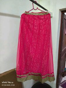 Elegant Pink &amp; Gold Embellished Indian Dress