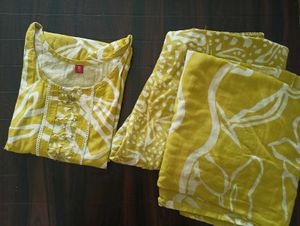Yellow & White Printed Kurta Set
