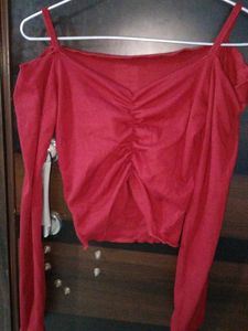 Red Ruched Long Sleeve Top