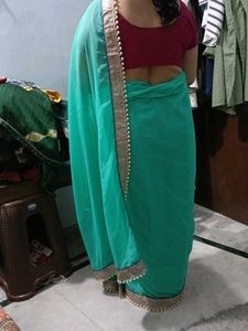 Party Wear Saree With Moti Lace.