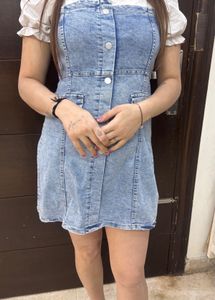 Denim Mini Dress with Puff Sleeves