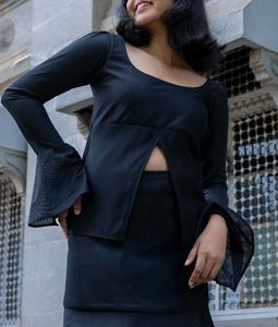 Front Slited Bell Sleeve Top