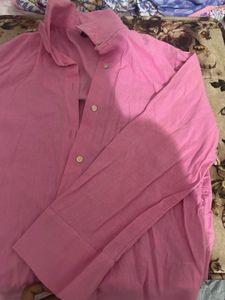 Pink h&amp;m Long Linen Sleeve Shirt
