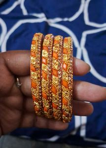 Orange  stone  bangles - Set of 4  size  2.8