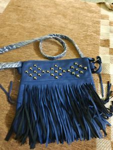 Blue Fringe Crossbody Bag