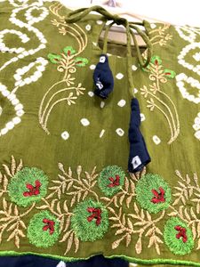 Pure Bandhani Flared Kurta With Hand Embroidery