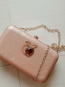 Blush Glitter Clutch with Jewel Detail