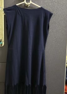 Navy Sleeveless Dress with Fringe