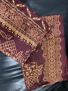 elegant purple brown printed unstitched suit