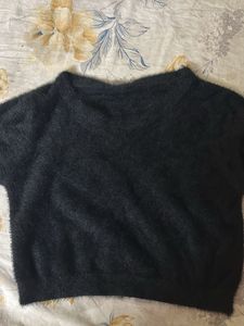 Cozy Black Wool Crop Top | Warm & Stylish | Lightl