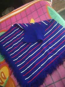 Striped Blue Scarf with Fringes