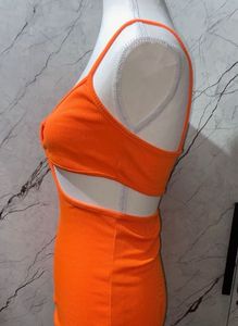 Urbanic Neon Orange Backless Cutout Bodycon Dress