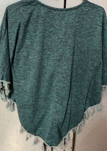 Stylish Green Tassel Poncho Top