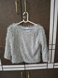 Grey Knit Fuzzy Top
