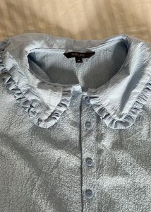 Blue Ruffle Collar Top