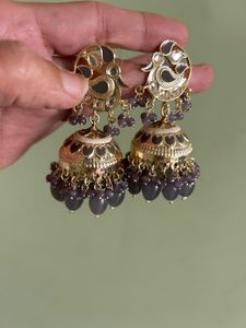 ☑️Grey bird Pearls Jhumka Earrings - new