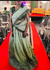 Elegant Green &designer Lehenga & Saree 2 In One