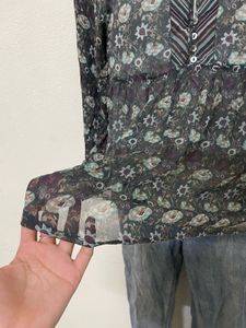ZARA BASIC blouse top semi sheer