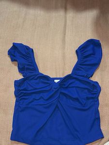 Blue Ruffle Crop Top
