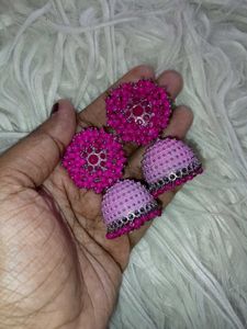 Pink Jhumka Earrings