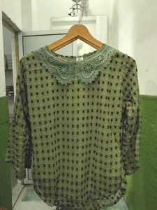 Olive Green Polka Dot Top
