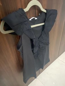 Mango Black Ruffles Top