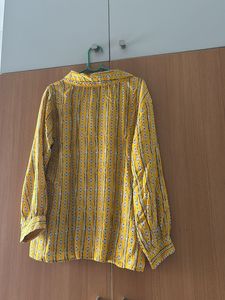Yellow navy blue Cotton Shirt for women