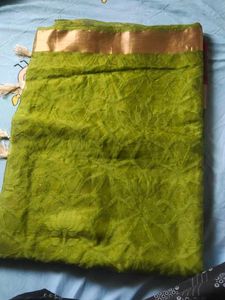 Green and Pink Saree with Gold Border