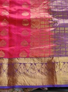 Peach Pink &amp; Purple Silk Saree