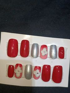 Red &amp; Silver Press-On Nails