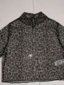 women Leopard Print Sheer Top