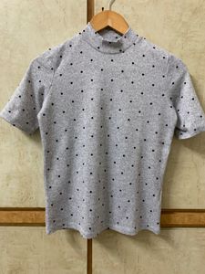 Polka Dot Mock Neck Top