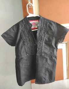Lee Cooper Black Ruffle Button Down Top
