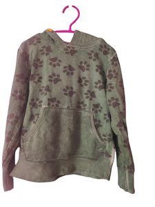Trendy Army Green Paw Print Hoodie