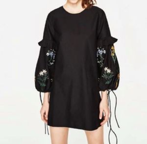 Embroidered Sleeve Black Dress