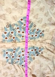 Flower Thread Design Kurti Im Light Yellow Colour