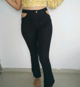 High Waist Trendy Side Cut Ball Bottom Jeans..,Boo