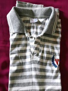 Half Sleeves T-Shirt - White&amp;Grey Striped