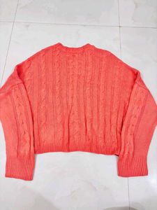 Coral Cable Knit Cropped Sweater
