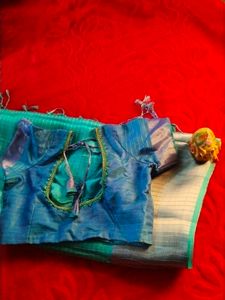 Teal Linen Saree