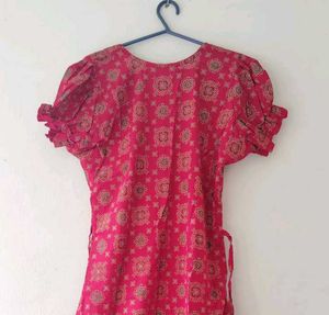Retro Pink Print Midi Dress