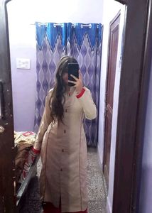 Beige & Red Trim Traditional Kurti
