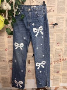 hand painted Bow Denim Jeans