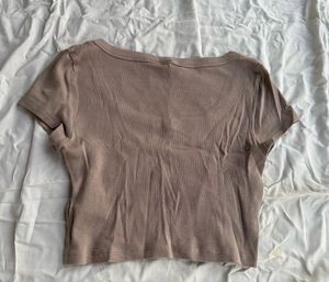 H&amp;M Beige Square Neck Ribbed Crop Top
