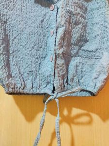 Blue Tie-Front Crop Top