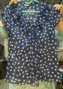 Cute Navy Bow Print Top