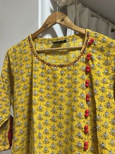 Yellow Printed Kurta